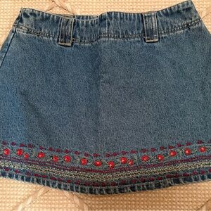 Route 66 Blue Denim Skirt with Red Embroidery